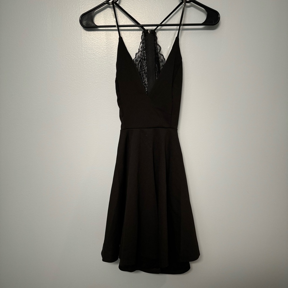 Windsor Black fit and flare lace back dress
